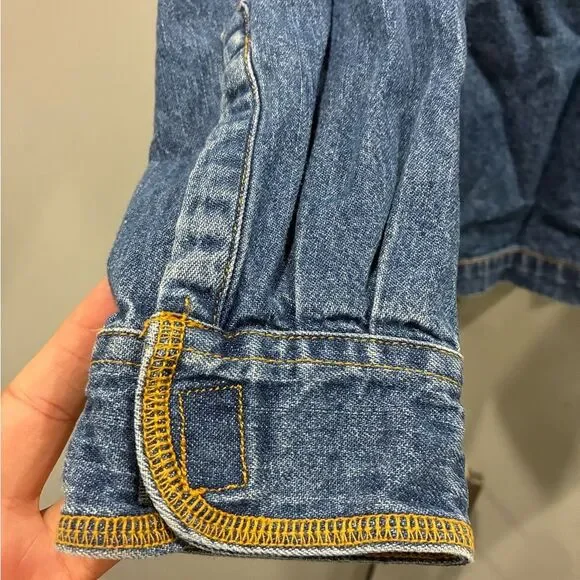 RARE Vintage Oversized Wrangler Denim Hoodie Jacket 90s Macau 100% Cotton L - Picture 3 of 11